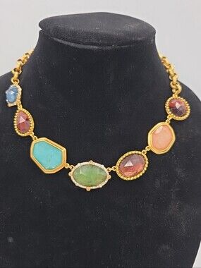 NWT Kate Spade Gold PERFECTLY IMPERFECT Multi Color Stone Statement Necklace